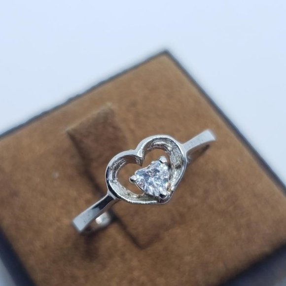 Jewelry - Silver Heart Shaped Ring w/CZ Heart inside, Size 7.5